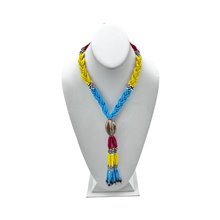 Handmade African Maasai Bead Necklace Braided Tassel Light Blue Display