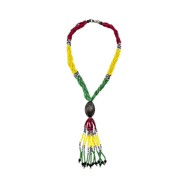 Handmade African Maasai Beaded Necklace Red Yellow Green Tassel