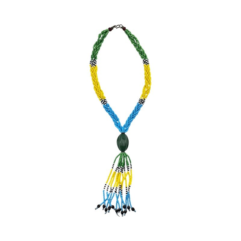 African Handmade Braided Maasai Bead Tassel Necklace Green