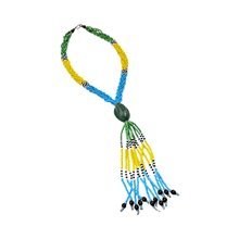 African Handmade Braided Maasai Bead Tassel Necklace Green Angled