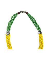African Handmade Braided Maasai Bead Tassel Necklace Green Closure