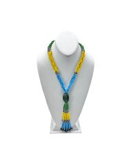 African Handmade Braided Maasai Bead Tassel Necklace Green Display