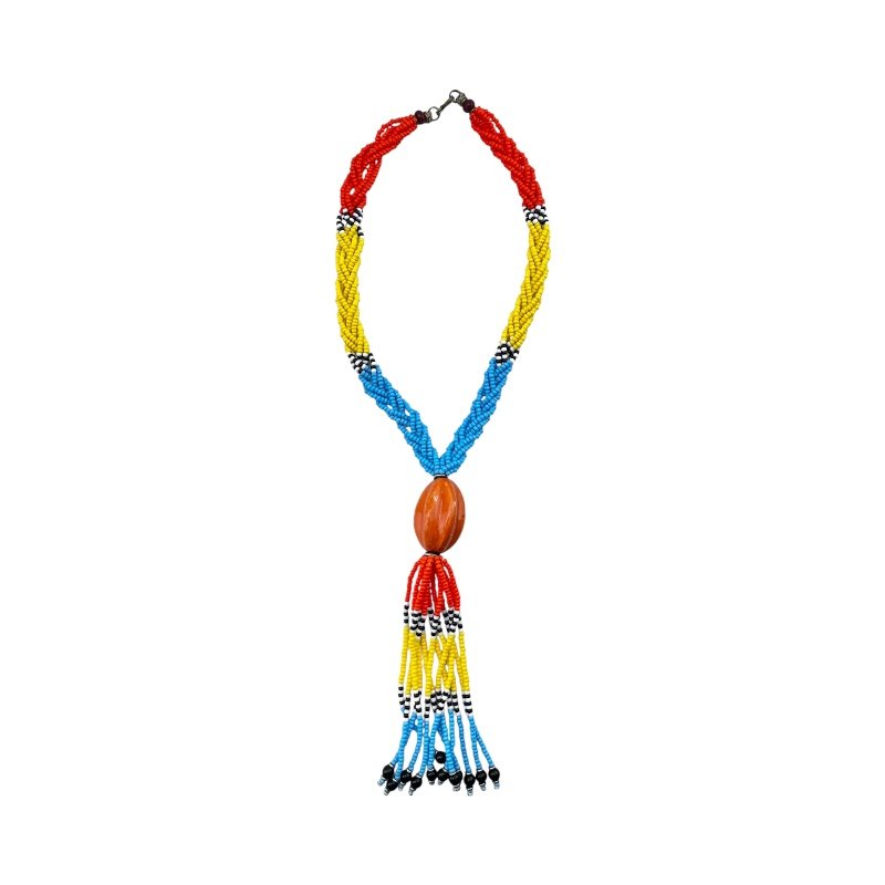 African Maasai Bead Handmade Tassel Necklace Orange Bead
