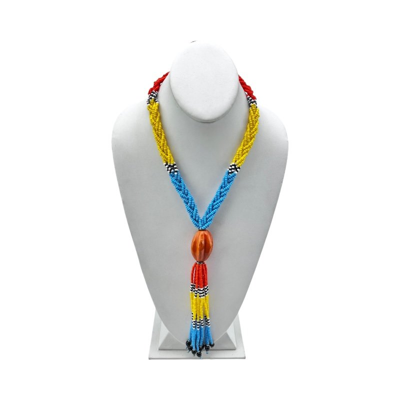 African Maasai Bead Handmade Tassel Necklace Orange Bead