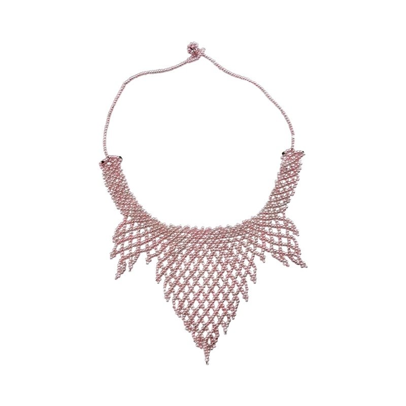 Maasai Beaded Bib Necklace Light Pink
