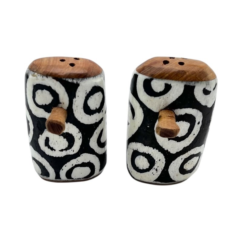 Handcarved Bone Circles Batik Shakers