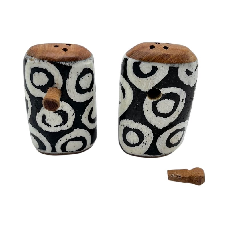 Handcarved Bone Circles Batik Shakers