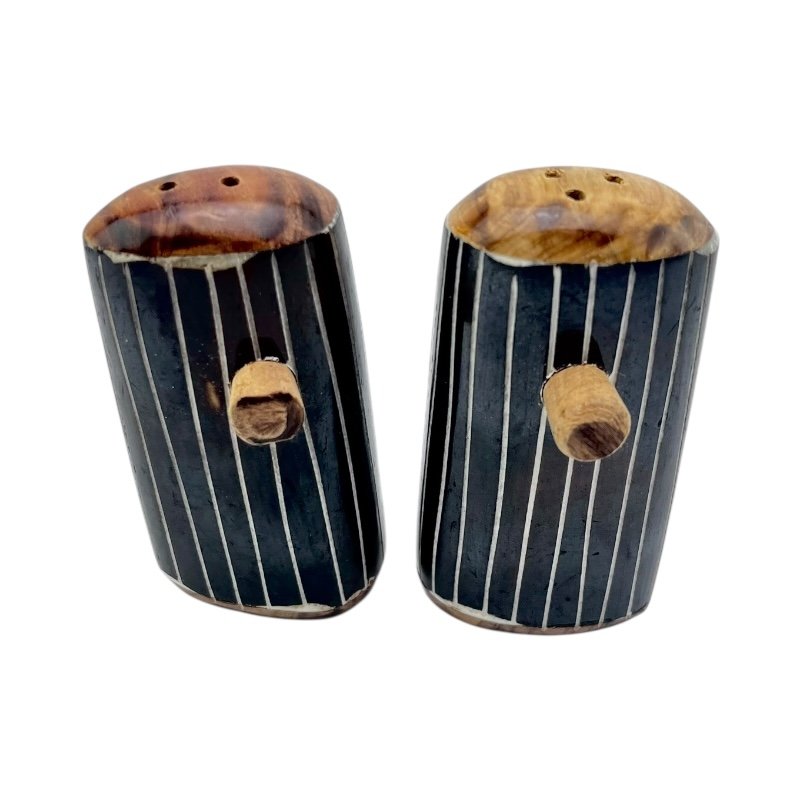 Ebony Vertical Stripe Bone Salt Pepper Shakers