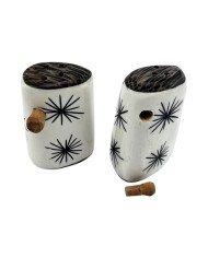 African Handcarved Bone Ivory Starburst Salt Shakers