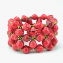 Recycled Red Paper Bead Elastic Bracelet