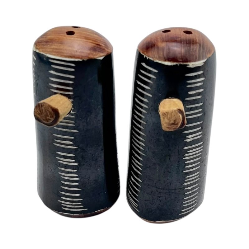 African Handmade Ebony Stitched Bone Salt Shakers