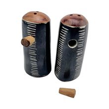 African Handmade Ebony Stitched Bone Salt Shakers