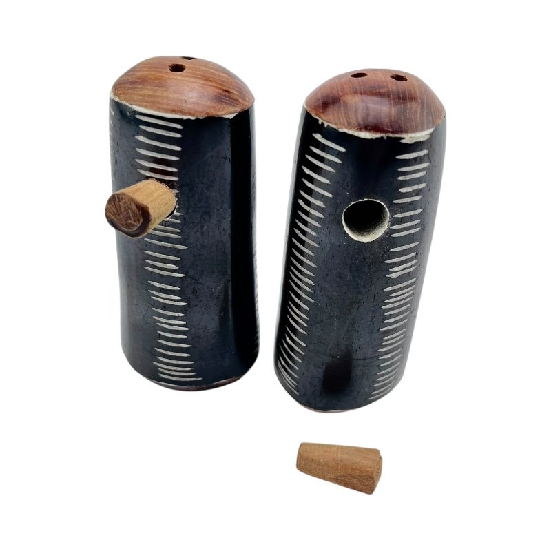 African Handmade Ebony Stitched Bone Salt Shakers