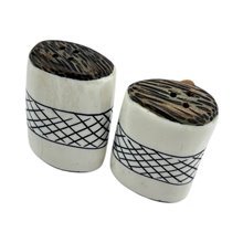 Handmade African Ivory Banded Black Thatch Bone Shakers