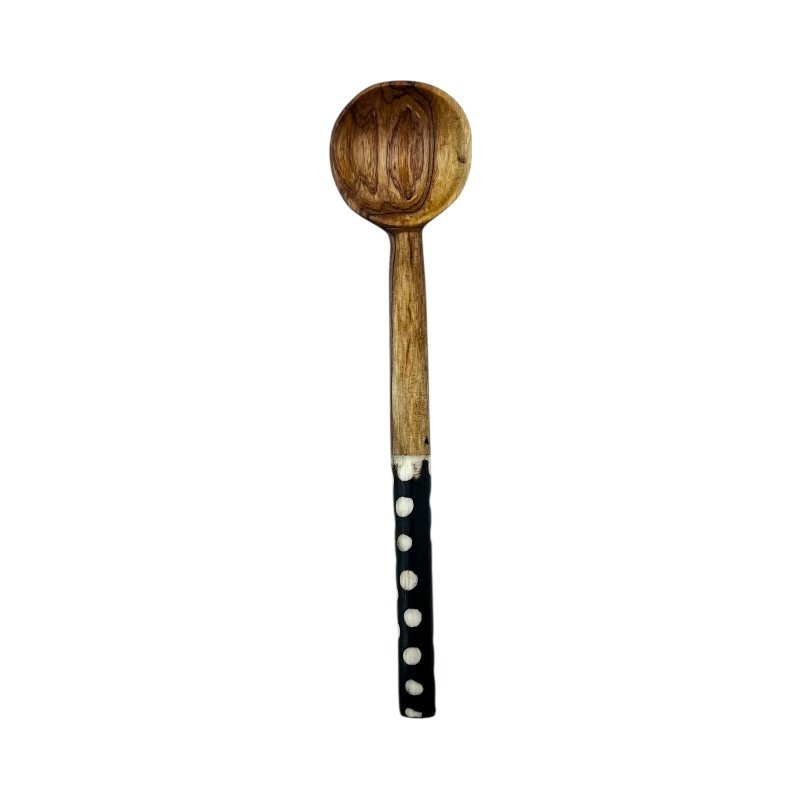 Midnight Dots Handmade African Olive Wood Batik Bone Spoon