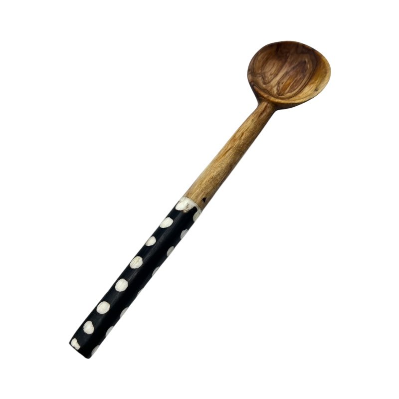 Midnight Dots Handmade African Olive Wood Batik Bone Spoon