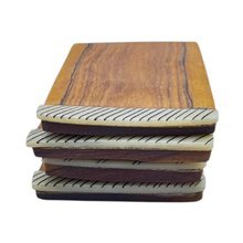 African Handmade Olive Wood Mchoro Edge Bone Inlay Coaster Set