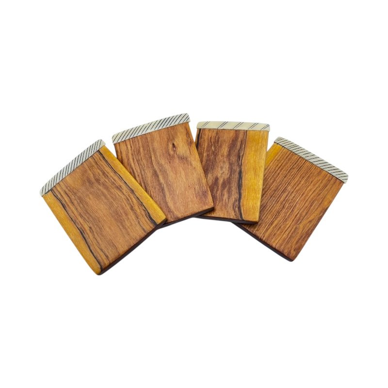 Mchoro Edge Olive Wood Bone Inlay Coaster Set