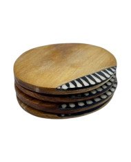 Handmade African Olive Wood Kivuli Round Coaster Set