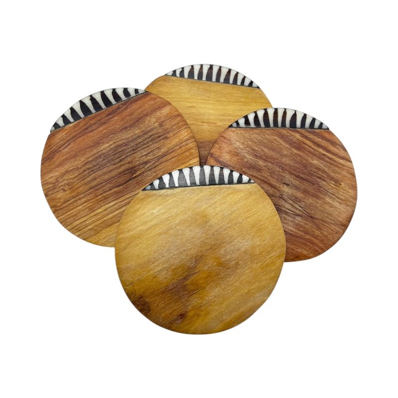 Kivuli Round Olive Wood Coaster Set
