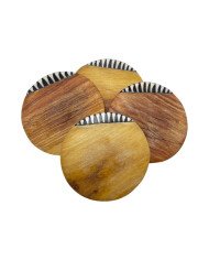 Kivuli Round Olive Wood Batik Bone Coaster Set