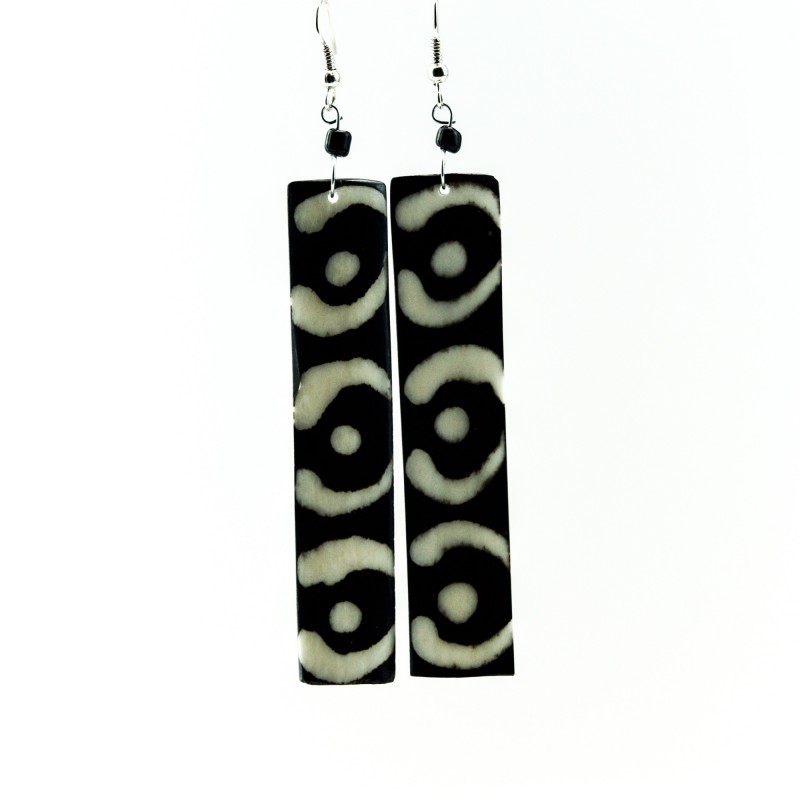 Long Batik Maasai Dangle Bone Earrings 538-44 Long Batik Maasai Dangle Bone Earrings 538-44