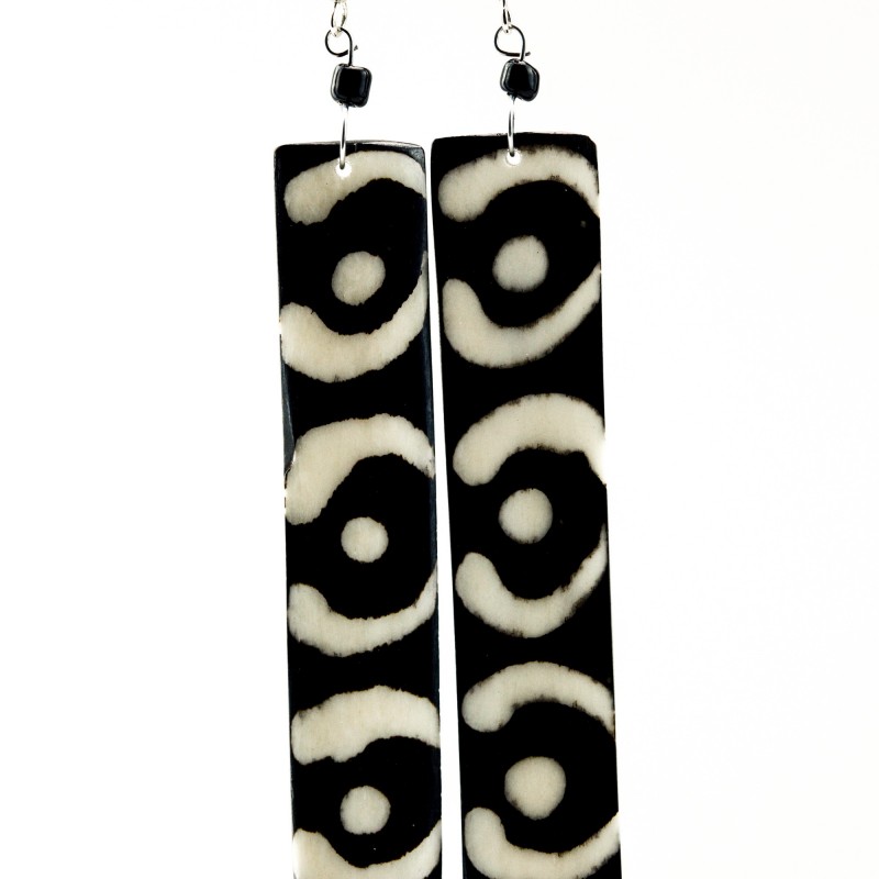 African Handmade Batik Bone Rectangle Dangle Earrings