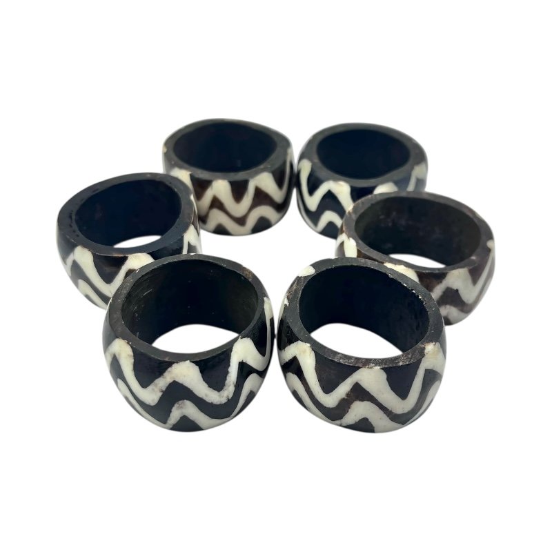 Mawimbi African Handcarved Batik Bone Napkin Rings