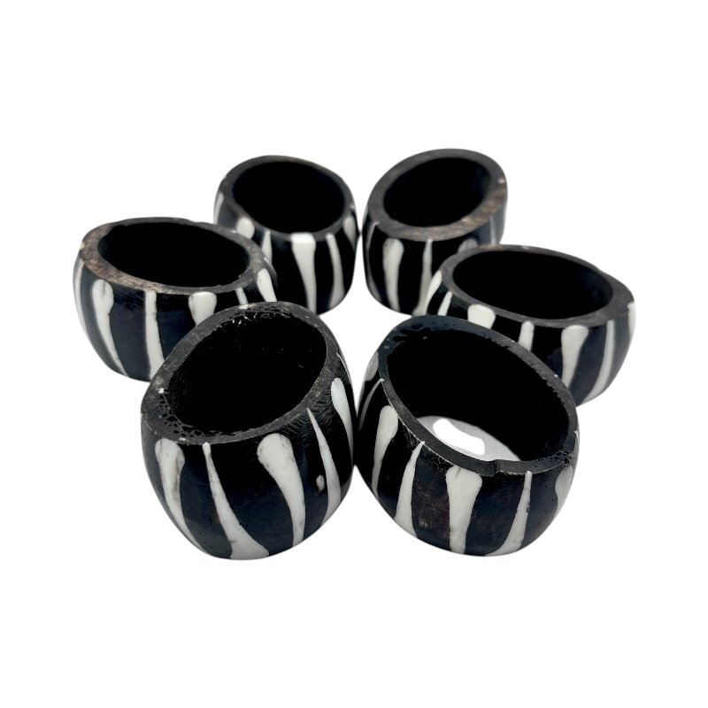 Handcarved African Msingi Stripe Batik Bone Napkin Rings
