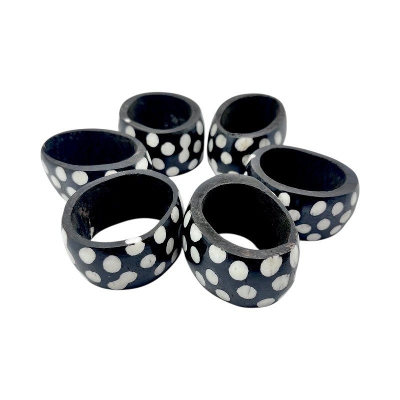 Handcarved Furaha Dot Batik Bone Napkin Rings