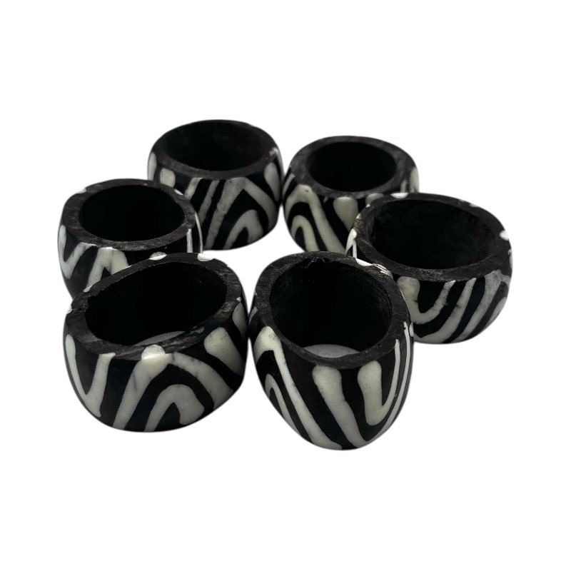 Handcarved African Mwendo Batik Cow Bone Napkin Rings