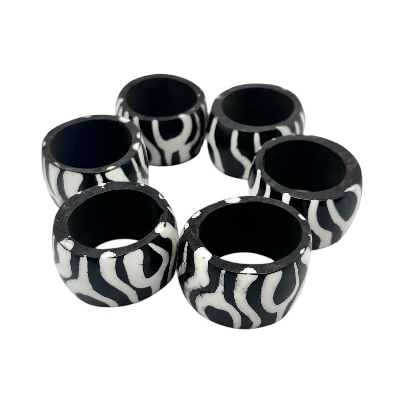 Handcarved African Mzani Batik Bone Napkin Rings