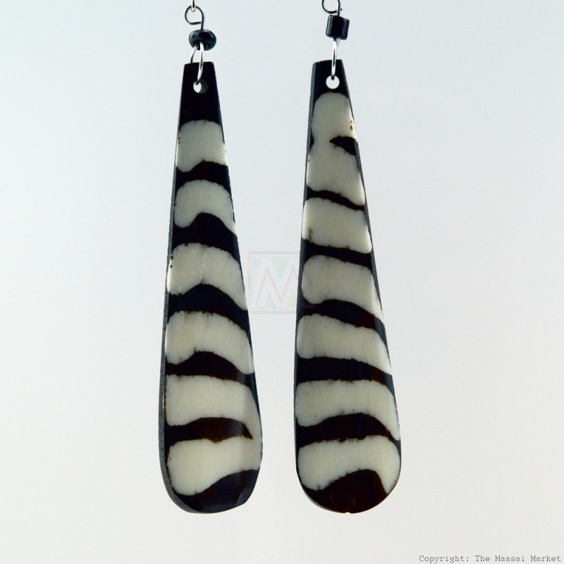 Black/White Stripe Batik Bone Earrings 421-97