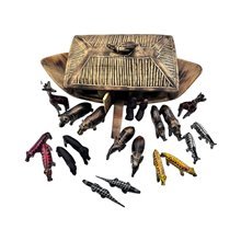 Handmade African Wood Decor Jacaranda Noah's Ark with Animals