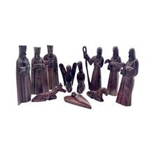 Handcarved African Jacaranda Wood 11-Piece Nativity Set