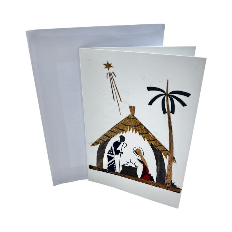 Handmade African Banana Fiber Kitenge Nativity Card