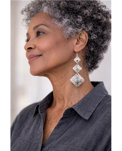 Handmade African Jua Square Tiered Aluminum Earrings